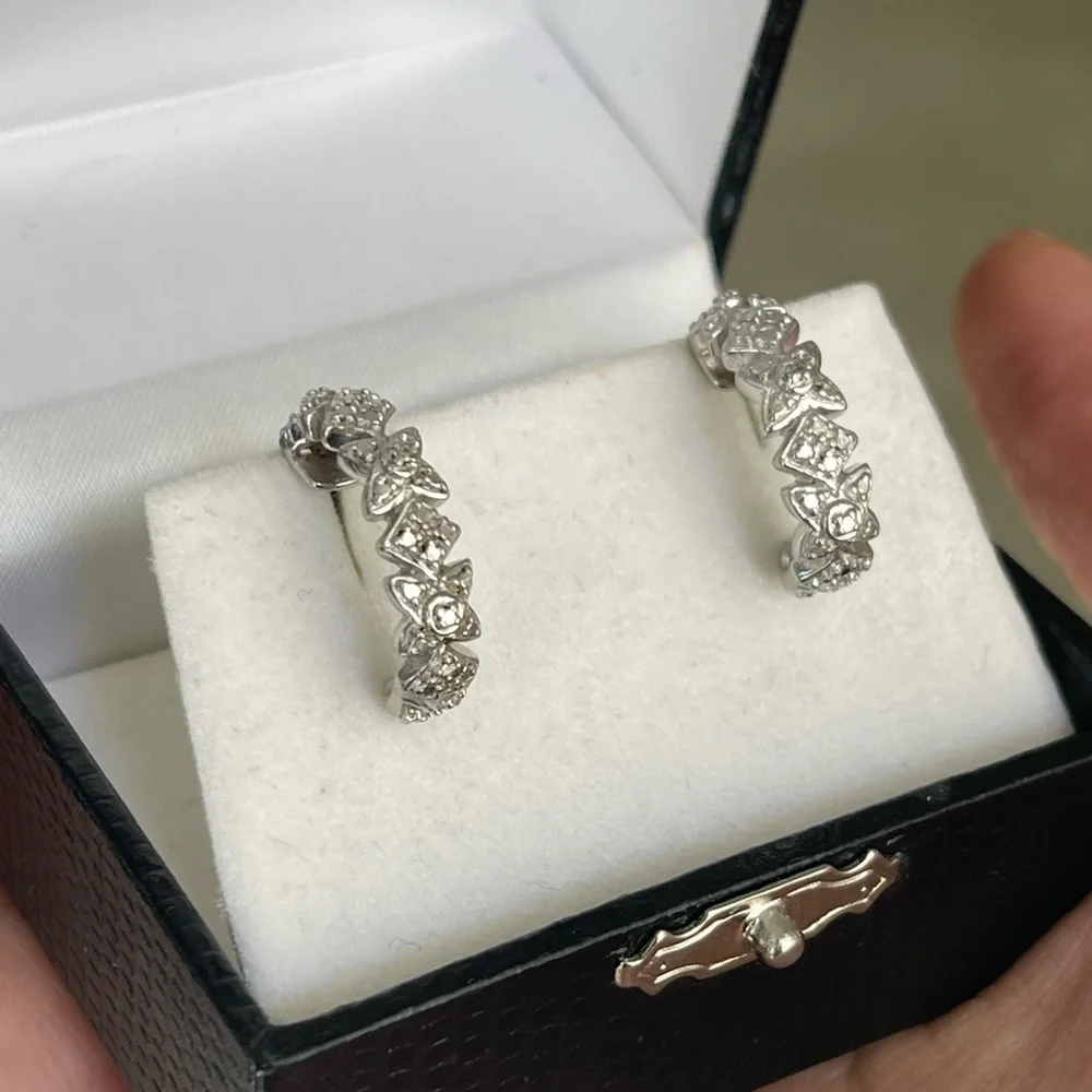 Solid sterling silver drop earrings - Picture 1 of 8